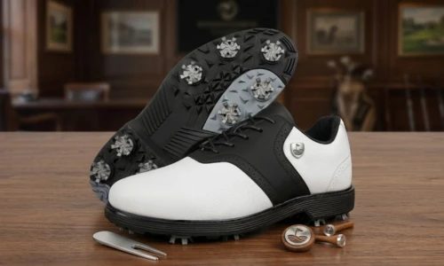 Waterproof leather golf shoes on green grass