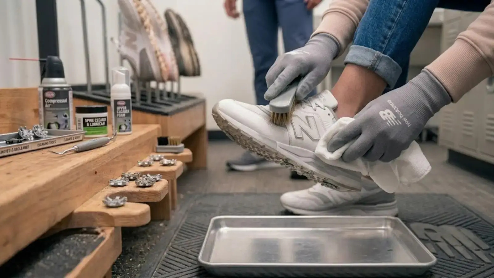 Cleaning the upper material of a golf shoe