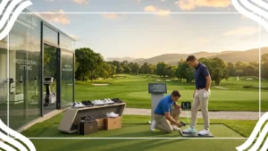 Professional golfer fitted for shoes with scanner.