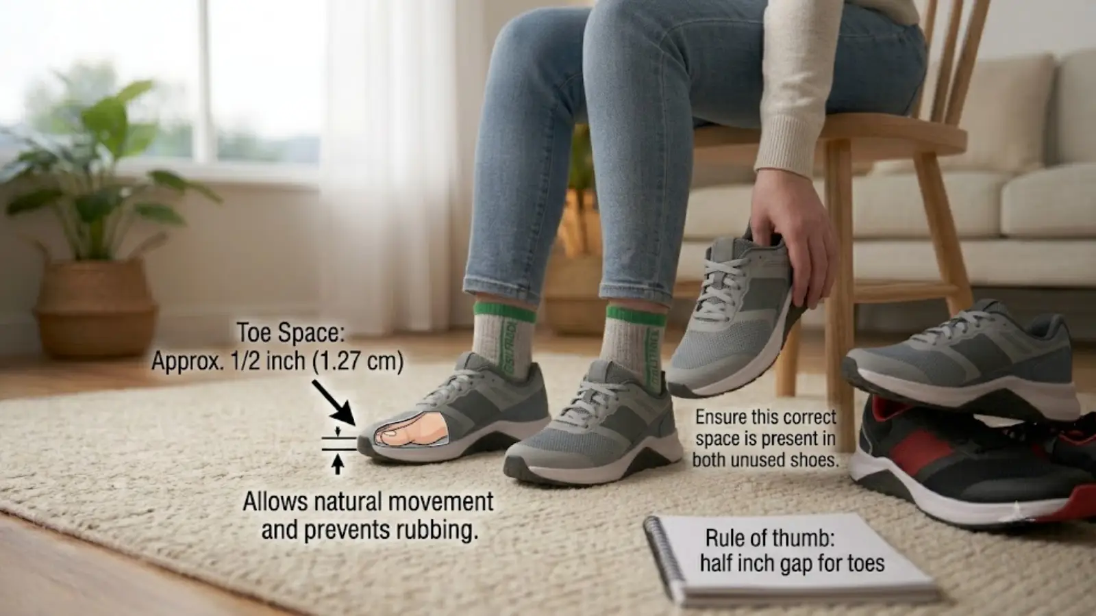 Checking half inch toe space in golf shoes