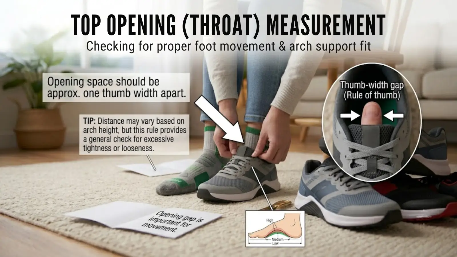 Golf shoe top opening thumb test guide
