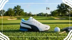 Comfortable walking golf shoes on fairway