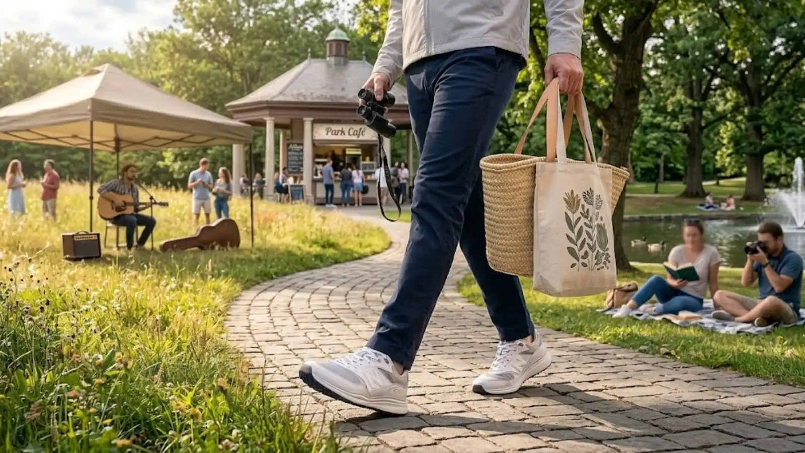 Wearing spikeless golf shoes for park walks