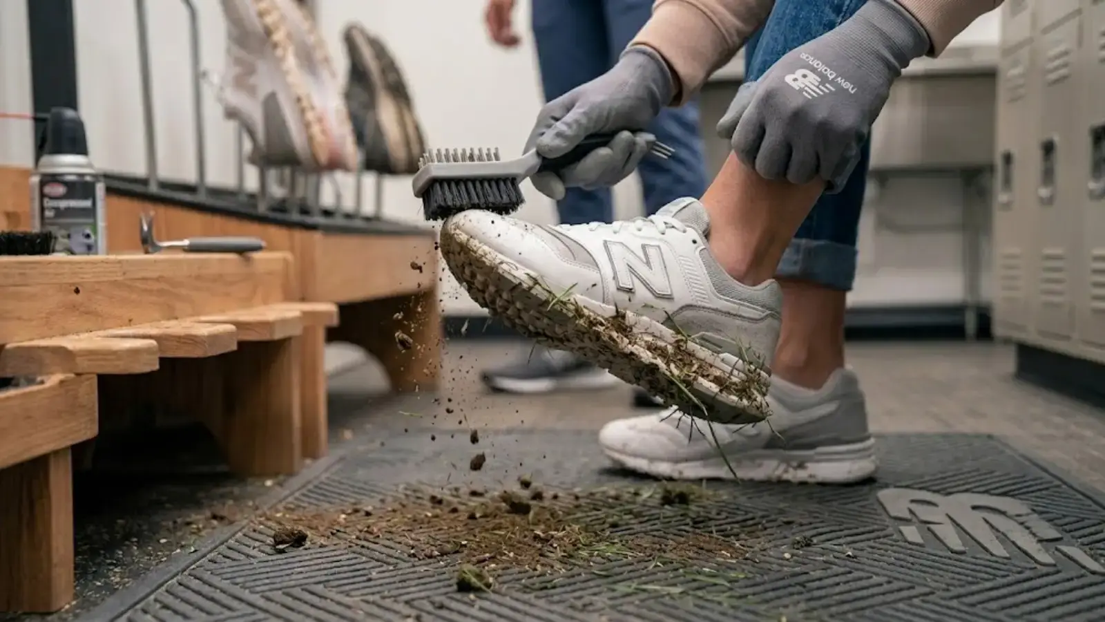 Brushing loose dirt off golf shoes easily