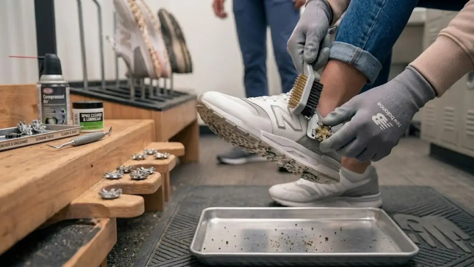 Removing and cleaning removable golf shoe spikes